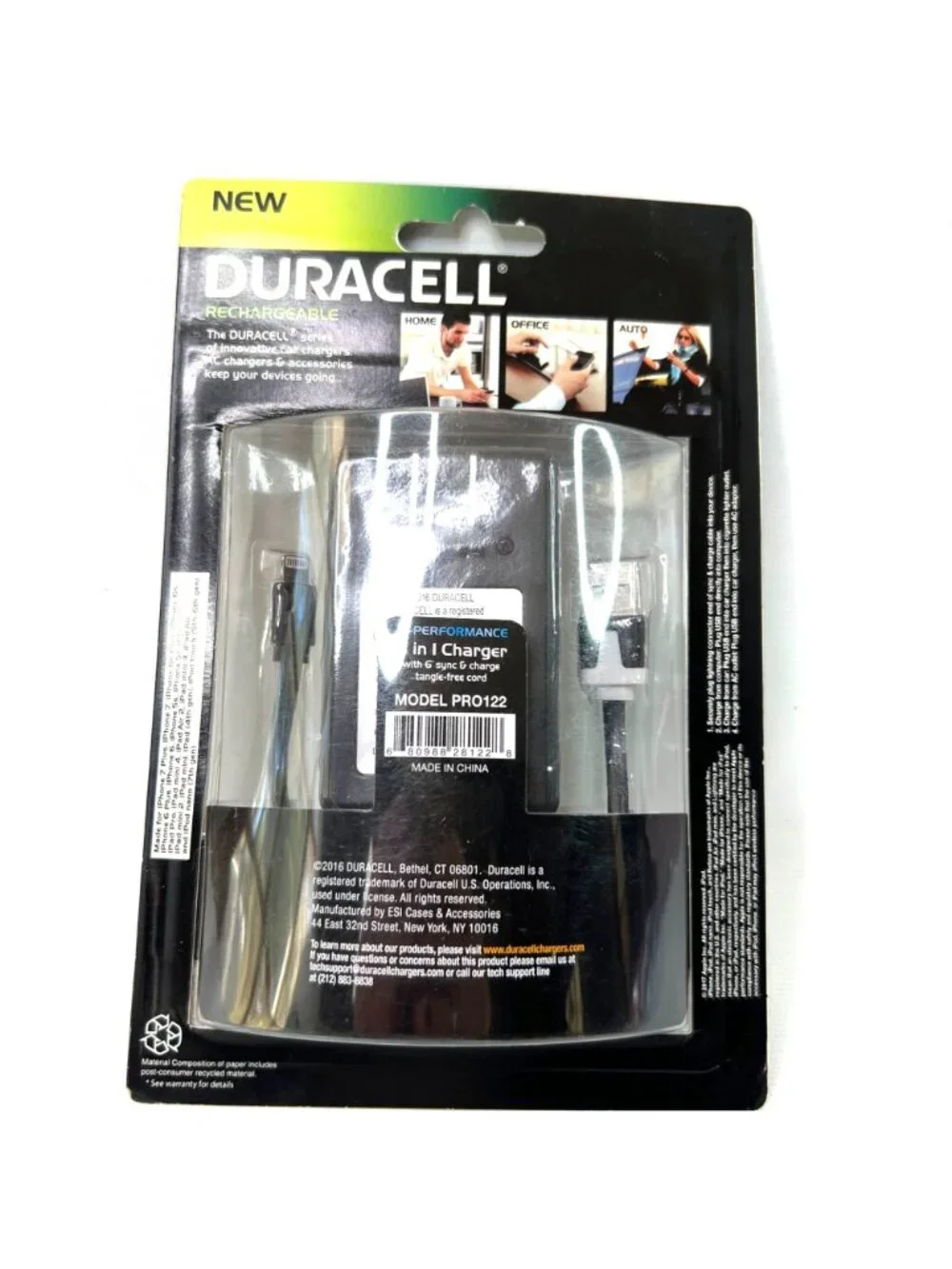 Duracell 3 in 1 Rechargeable Charger PRO122 6ft Cord iPhone iPad iPod